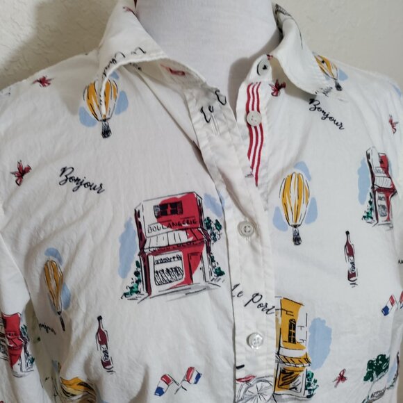 Talbot's Classic Cotton Long Sleeve Button Front Shirt W/‎ French Graphic Sz Med - Picture 5 of 8